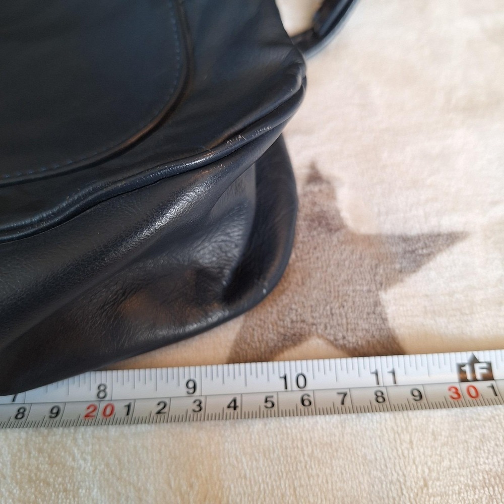 Vintage Navy Blue Genuine Leather Slouchy Shoulder Bag Zipper Close Pocket - Picture 13 of 15